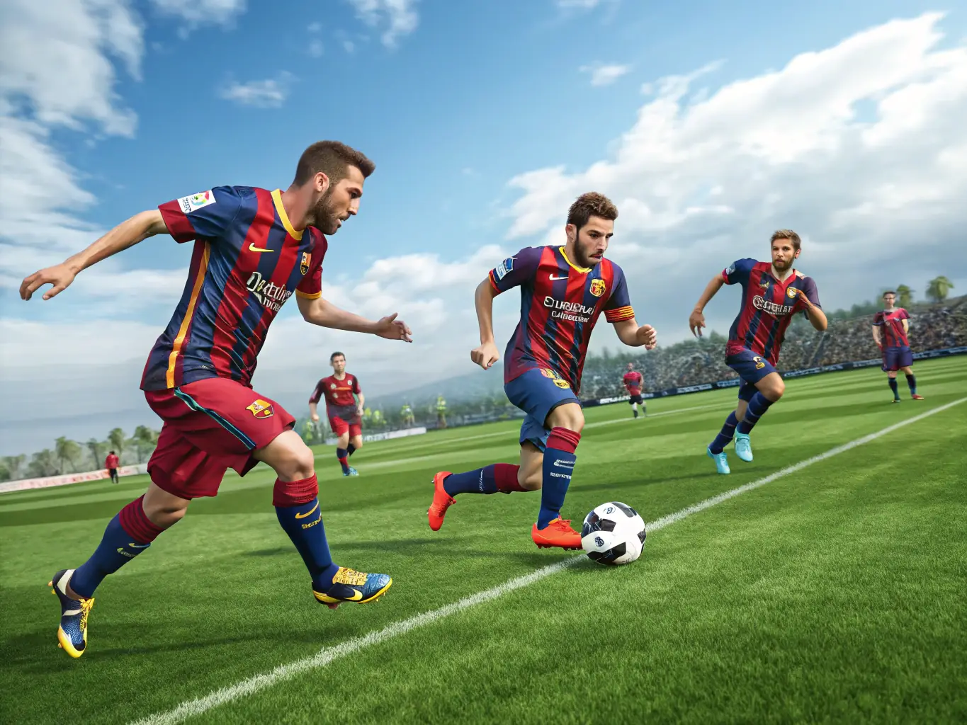A dynamic image of players engaged in a handball match, demonstrating agility and teamwork. The players are in motion, showcasing the fast-paced nature of the sport.